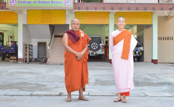 Sayadaw U Jotika & Sayalay Nandamala in front of College building at Oo Yin Moanstery